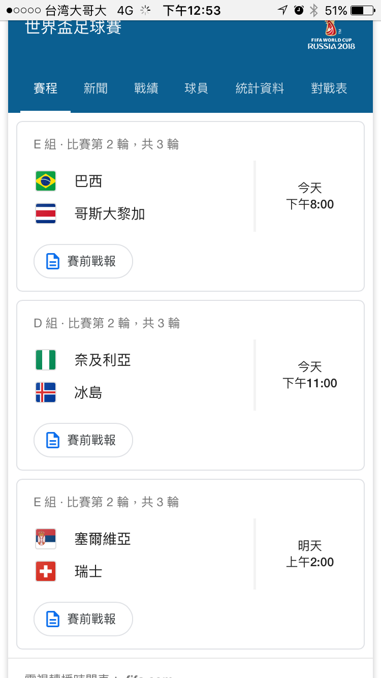 今日賽程